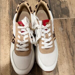 Michael Kors White and Leopard Print Sneakers